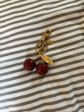 COACH Gold-Tone Cherry Charm Key & Card Holder with Red Cherries